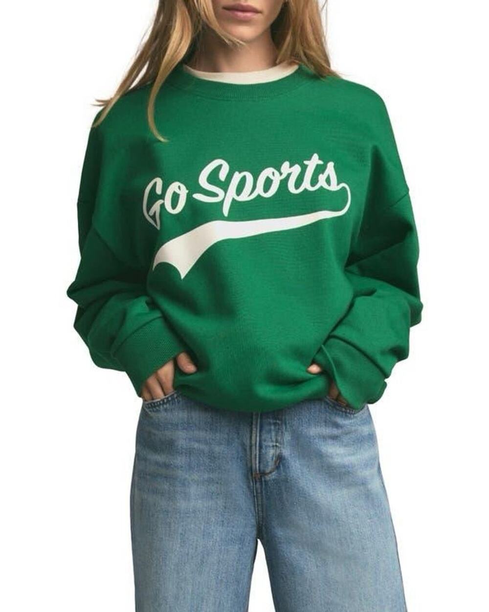Favorite Daughter Green Go Sports Crewneck Sweatshirt Cotton Blend Size X Small